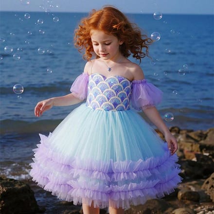 Robe Sirène pour Bébés Filles Robe Princesse à Sequins de Luxe Violette Décolleté Bardot Volants Bas Évasé Robe de Carnaval Anniversaire 90cm violet