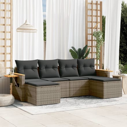 vidaXL - 6-delige - Loungeset - met - kussens - poly - rattan - grijs