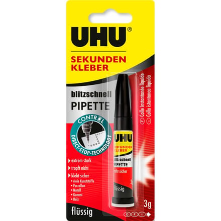Secondelijm UHU Blitzschnell Control, 3 g, extreem kleefkrachtig, in stabiele pipet