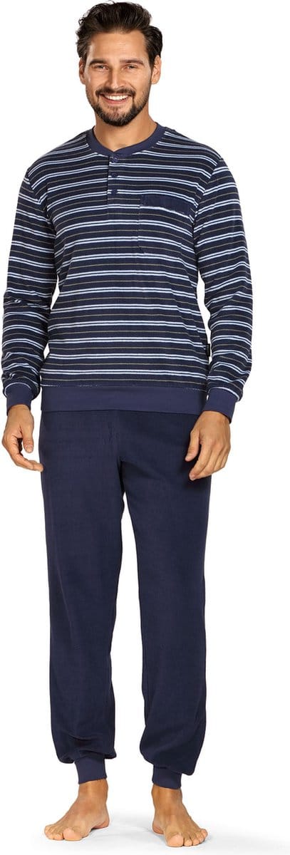 Comte - Badstof Heren Pyjama - donkerblauw gestreept - maat XXL
