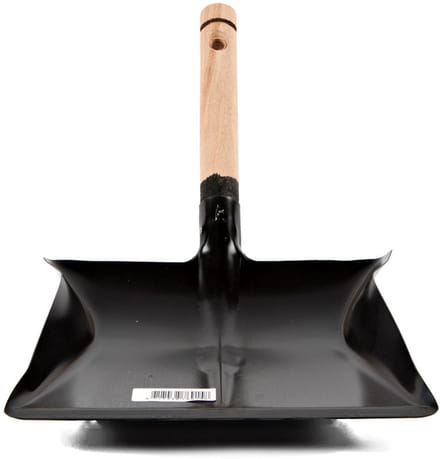 Stofblik metaal zwart met houten handvat schoonmaak accessoire.