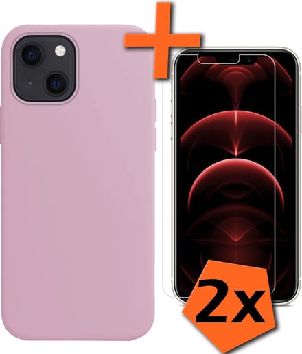 Hoes - Met 2x Screenprotector - Geschikt voor Apple iPhone 13 Mini - Sterk & Shockproof - Back Cover - Siliconen Case - Telefoon Hoes - Lila