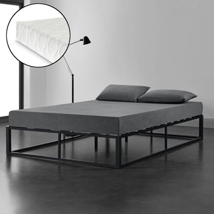 Stalen bedframe met bedbodem en matras 160x200 zwart