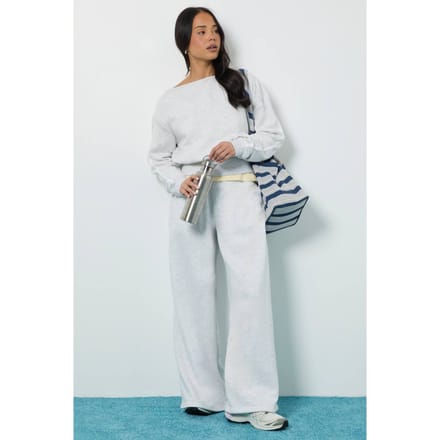 boohoo Dames Side Stripe Off Shoulder Rechte Pijp Trainingspak | Asgrijs | Maat: Small