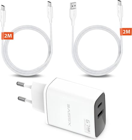 Super Snellader met USB C Kabels - 2 Meter - GaN Tech - Laptop, Telefoon, Tablet Oplader