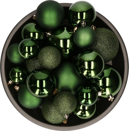 Decoris kerstballen - 26x st - dark green - kunststof - mix 6, 8 en 10 cm