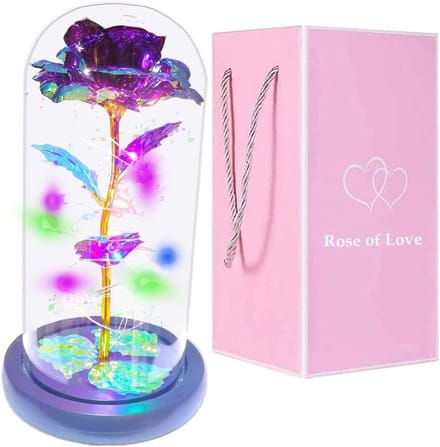 Kleurige LED Rozen in Glazen Dome, Perfecte Geschenken voor Moederdag en Valentijn