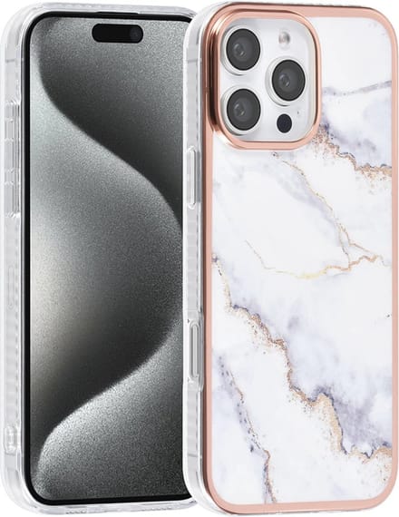 TUNIQ - Backcover iPhone 16 Pro Max - Silicone - Marmer Wit Goud