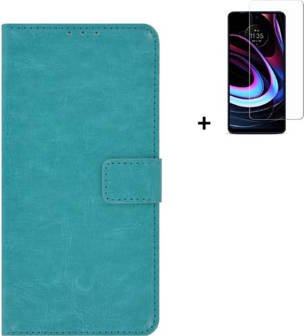 MoDo hoesje Geschikt voor Motorola Moto E32/ E32s - Kunstleer Book Case - Turquoise hoesje met screenprotector