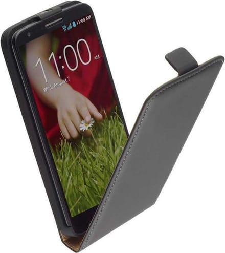 LELYCASE Flip Case Lederen Hoesje LG G2 Zwart