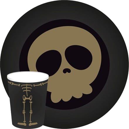 Halloween/horror doodshoofd/schedel servies set - bordjes bekertjes - 32x - zwart - papier