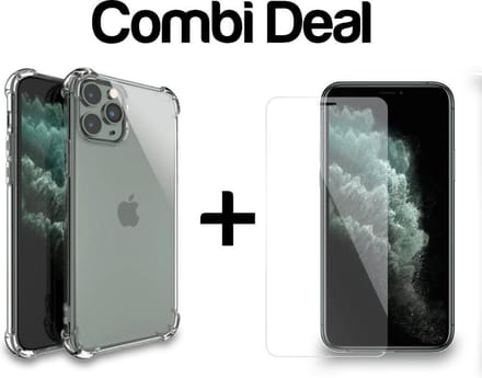 iPhone 11 Pro | TPU Silicone Hoesje Bumper Case Transparant Shockproof + Tempered Glass Screenprotector | Smartphonica geschikt voor iPhone 11 Pro
