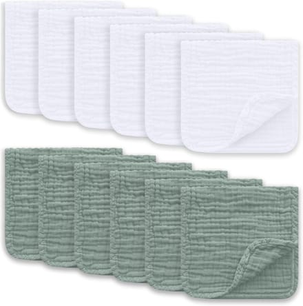 Muskieten Doeken 100% Katoen - 12 stuks, Wit en Groen, 20" x 10"
