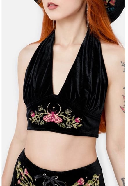 Restyle - Woodland Bloom Crop top - 2XL - Zwart