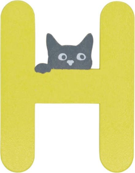 Houten Letter H Geel met Kat | 9 cm