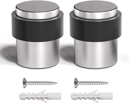 Cilindrische Deurstopper RVS 304 met Zwarte Rubberen Stootrand, 2 Stuks
