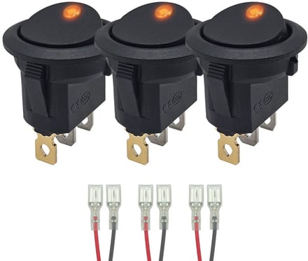 ProRide Wipschakelaar ON-OFF KCD2-12 - met Aansluitkabels - 3 pins - Rond - 12V/20A - LED indicator Oranje - 3 stuks