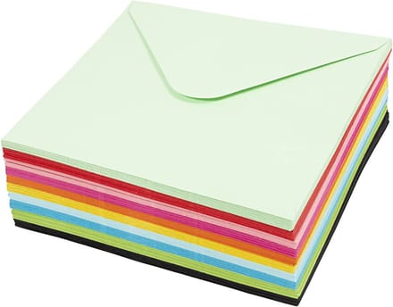 Gekleurde enveloppen, afmeting envelop 16x16 cm, 80 gr, diverse kleuren, 10x10 stuk