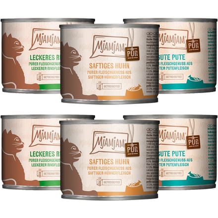 6x200g Mix MjAMjAM pure meat enjoyment mix (3 soorten) nat kattenvoer
