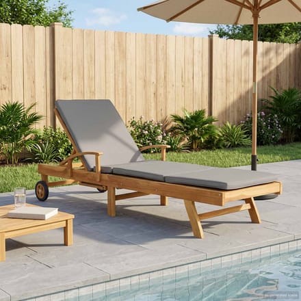 vidaXL - Ligstoel - met - kussen - 100% - Polyester - Solid-Teak