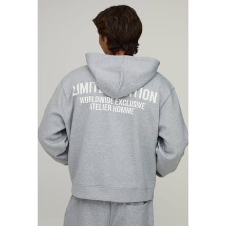 Oversized Boxy Limited Edition Zip Through Hoodie | Grey Marl | Size Large