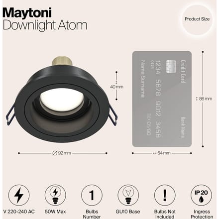 Maytoni Inbouwlamp Akron, instelbaar, rond, zwart