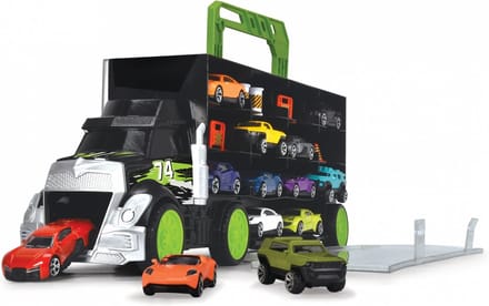 Transporter met 4 Die-cast Auto's en Accessoires
