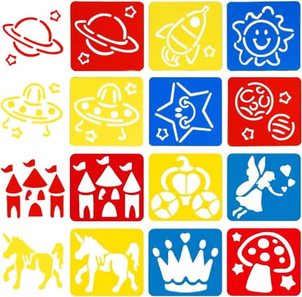 Creatieve Schildertemplates voor Kinderen, 12 Stuks, Herbruikbare Stencils voor Schilderen, Tekeningen en DIY Knutselprojecten (15 x 14 cm)