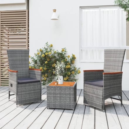 vidaXL - 3-delige - Loungeset - poly - rattan - en - massief - acaciahout - grijs