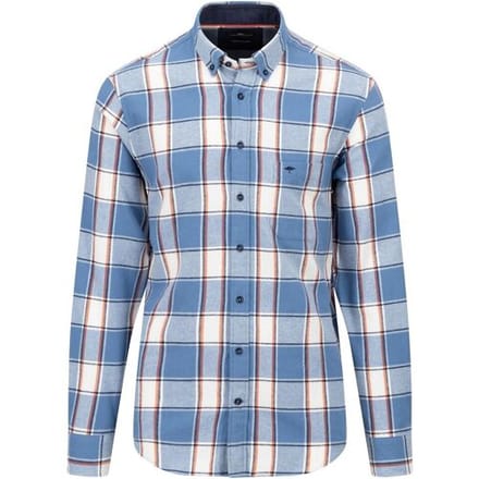 Fynch-Hatton Overhemd Flanel Check Button Down Cloud Blue / male
