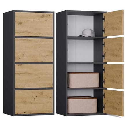 MALWA Alma - Dressoir / opbergkast - TIP-ON greeploos - 4 deuren - Antraciet en Eiken Artisan