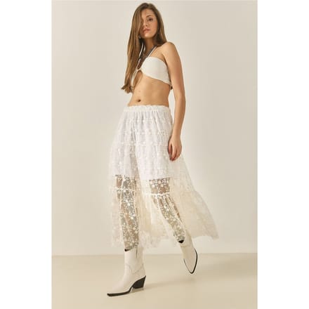 Hoge Taille Bloemige Maxi Rok met Rimpel Detail
