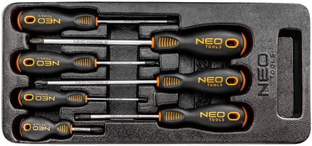 NEO Tools Wkrętak - Kruiskop Schroevendraaier - 7-delig - Magnetisch - Tweecomponenten Handgreep