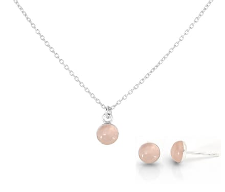 ARLIZI 2137 Sieraden set rozenkwarts cabochon hanger - sterling zilver
