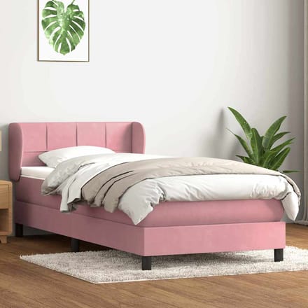 vidaXL - Boxspring - met - matras - fluweel - roze - 80x220 - cm