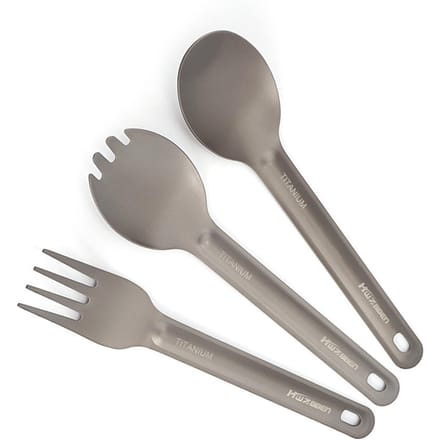 Ensemble Cuillère Fourchette Spork de Camping Ti Vaisselle Réutilisable Couverts d'Extérieur pour Randonnée Camping gris