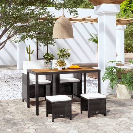 vidaXL - 5-delige - Tuinset - poly - rattan - en - acaciahout - zwart