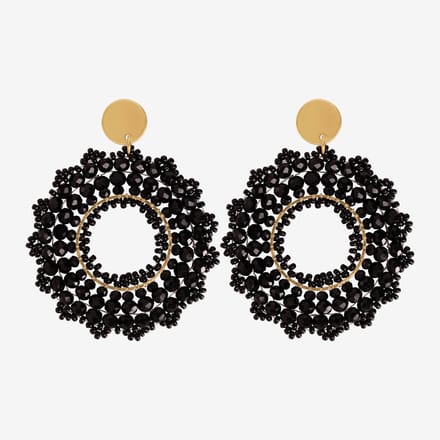 Eleganza Black Beads Round Earrings Gold
