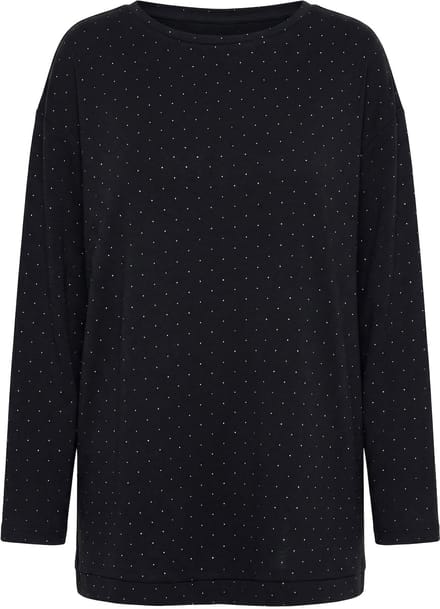 MIAMODA - Dames - Sweatshirt Boxy Fit scuba-sweatstof glittersteentjes - Zwart - Maat 50