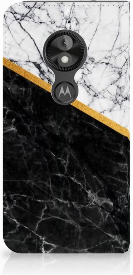 Motorola Moto E5 Play Standcase Marmer Wit Zwart - Origineel Cadeau Man