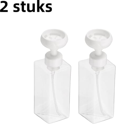 2-Pack - Druk-type vierkante dispenserfles - Mousseschuim - Schuimbloembubbelfles - 650 ml - Helder - Witte bloemenschuimkop