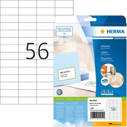 HERMA Etiketten A4 wit 52,5x21,2 mm Papier mat 1400 St.