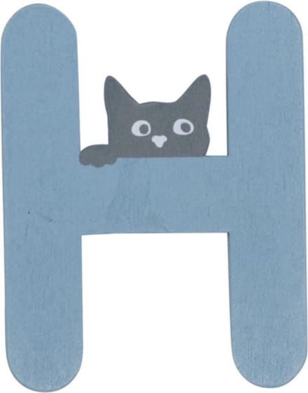 Houten Letter H Blauw met Kat | 9 cm