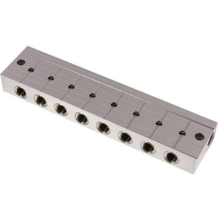 Verdeelstaaf met kogelkranen 2xG3/8'' - 8xG1/4'' Aluminium PN 10