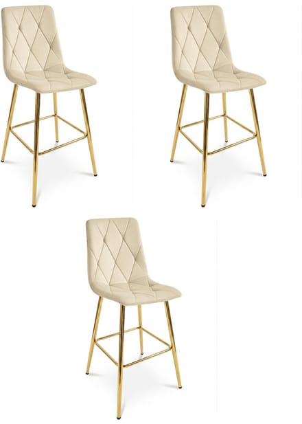 Set van 3 barkrukken LIBRA - Lichtbeige fluweel - Gouden metalen poten - Modern design