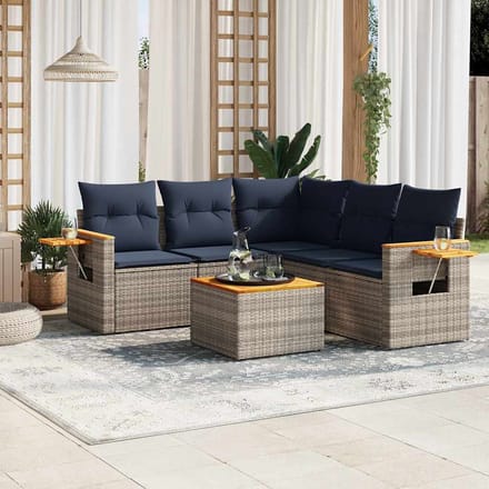vidaXL - 6-delige - Loungeset - met - kussens - poly - rattan - grijs