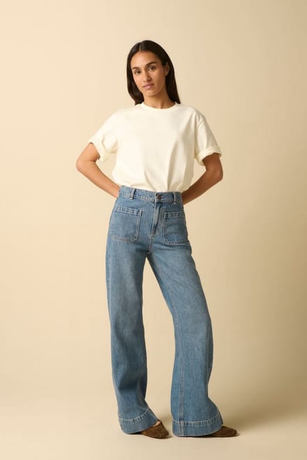 Sissy-Boy - Blauwe high waist flared jeans met opgestikte zakken