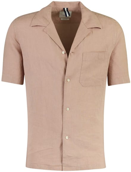 Overhemd Profuomo roze effen korte mouw linnen casual