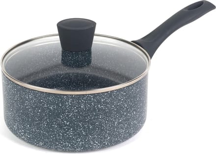 Nightfall Saucepan With Lid - Non-Stick Small Pan 20 cm - Suitable For All Hobs Including Induction - Dual Layer Easy Clean - Soft Bakelite Handle - Blue Marble Pressed Aluminium - 20cm - RH00846EU