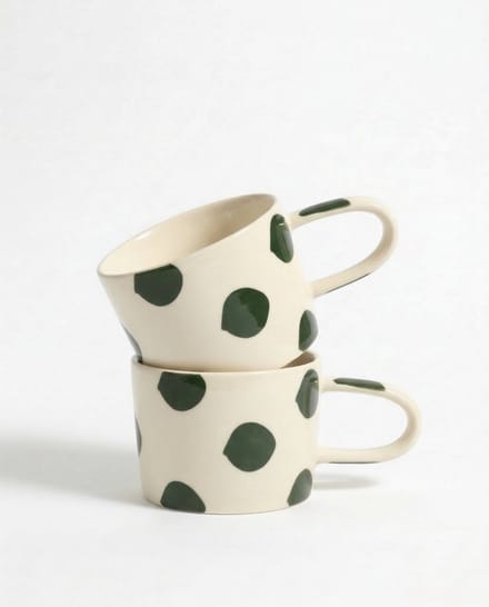 vtwonen - Mokken - Groen - Stippen - Set van 2 - Keramiek - 350ml